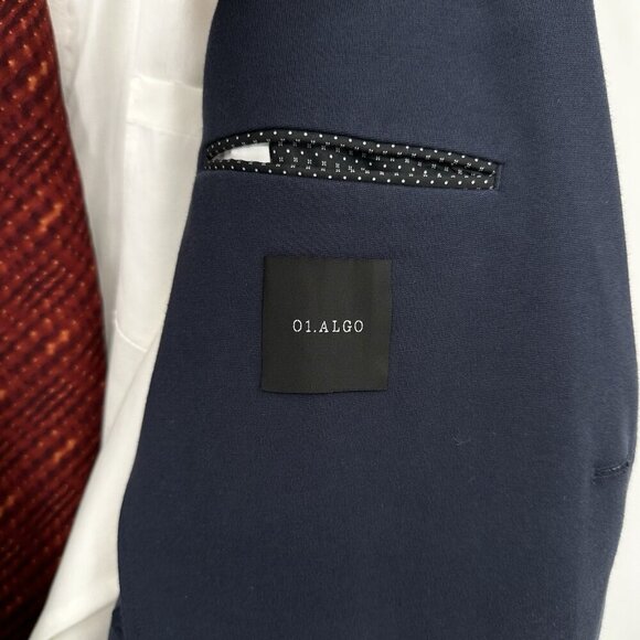 01.ALGO jacket blazer sport coat knit stretch two button unlined navy blue M - Picture 7 of 10